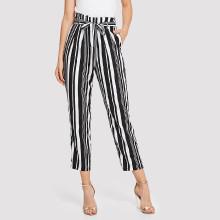 Shein Self Belted Vertical-stripe Peg Leg Pants