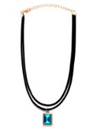 Shein Blue Square Faux Gem Pendant Layered Choker