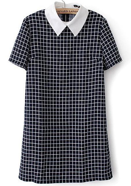 Shein Contrast Collar Plaid Back Zipper Dress