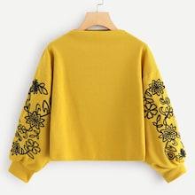 Shein Floral Embroidered Ribbed Sweatshirt