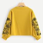 Shein Floral Embroidered Ribbed Sweatshirt