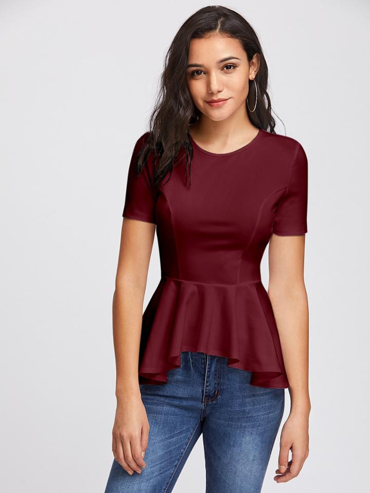 Shein Princess Seam Asymmetric Hem Peplum Top