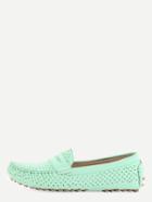Shein Faux Suede Eyelet Loafers - Light Green