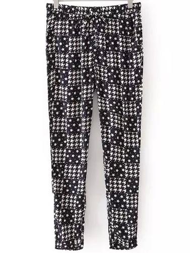Shein Black Geometric Print Pant With Draw Cord Waist