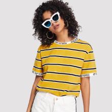 Shein Letter Trim Striped Tee
