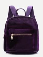 Shein Purple Zipper Detail Velvet Backpack