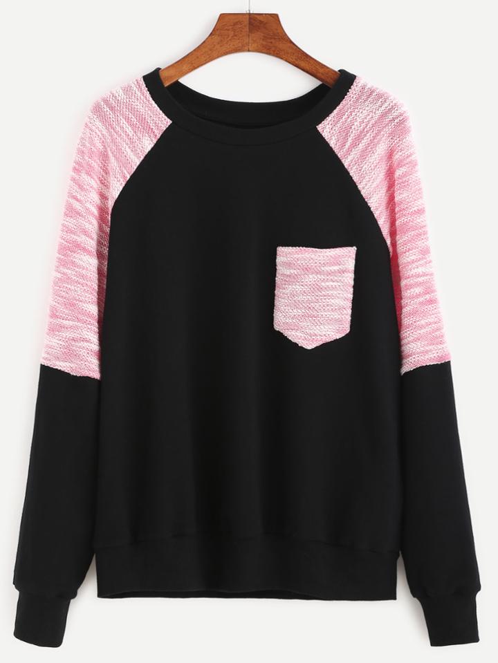 Shein Contrast Raglan Sleeve Mixed Media Sweatshirt