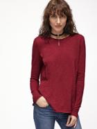 Shein Burgundy Raw Seam Swing Slub T-shirt