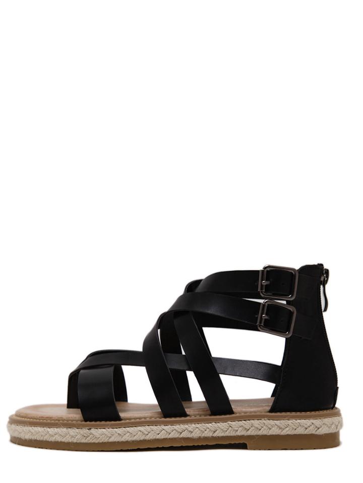 Shein Black Hollow Buckle Strap Flip Sandals