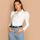 Shein Puff Sleeve Solid Shirt