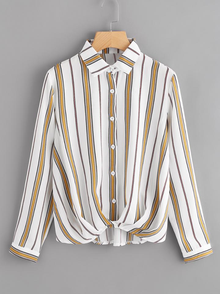 Shein Striped Pleated Draped Shirt