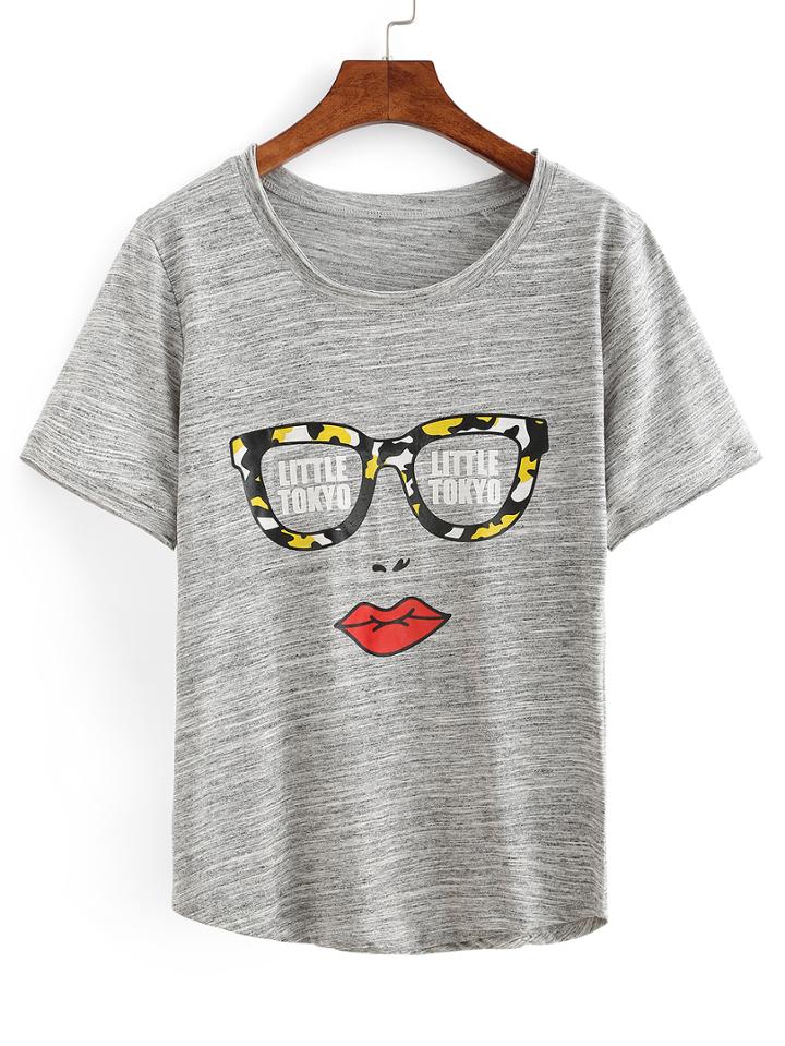Shein Sunglasses & Lip Print T-shirt