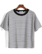 Shein Short Sleeve Striped Loose White T-shirt