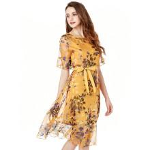 Shein Botanical Print Tie Waist Chiffon Dress