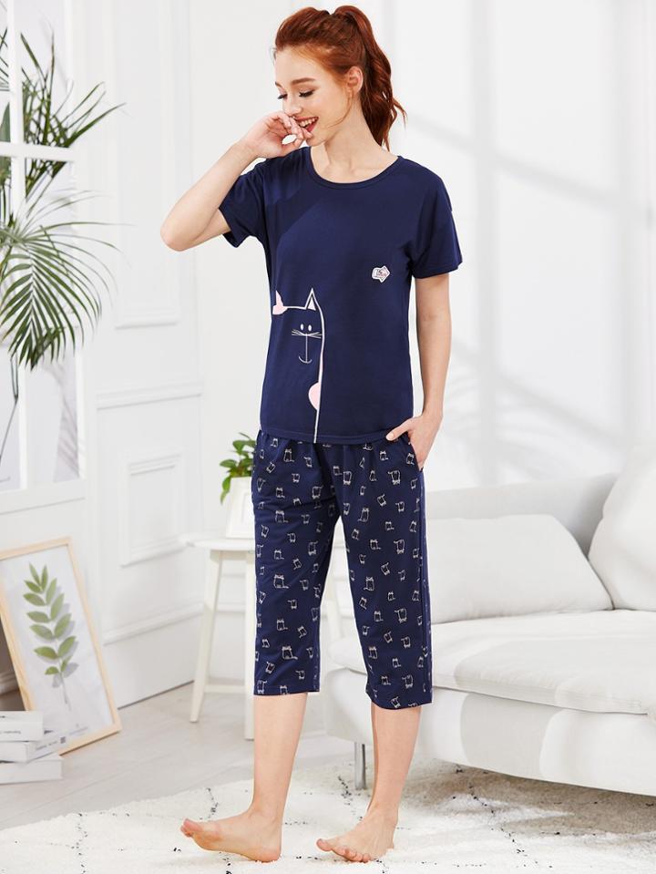 Shein Animal Print Tee & Pants Pj Set