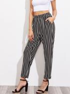 Shein Pleated Waistband Pinstripe Peg Pants With Hidden Pocket