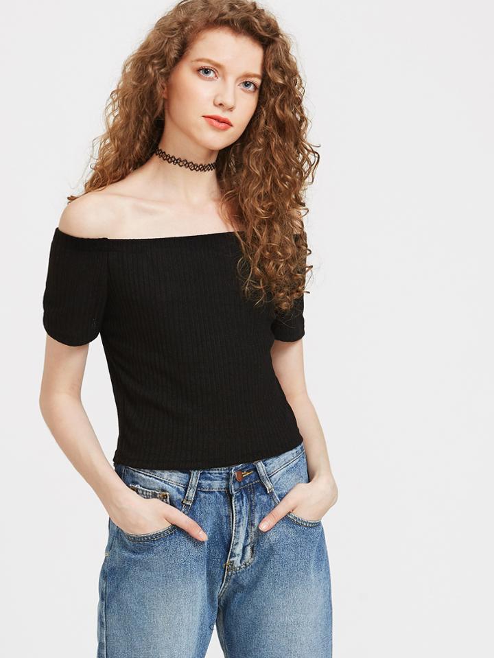Shein Off Shoulder Ribbed Tee