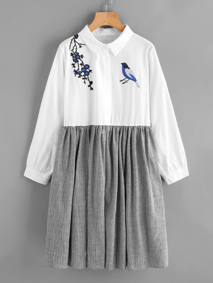 Shein Embroidered Front Stripe Contrast Shirt Dress
