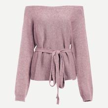 Shein Off Shoulder Self Belted Sweater