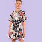 Shein Ruffle Sleeve Mixed Print Dress