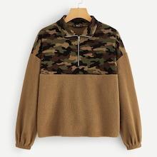 Shein Camo Print Half Placket Teddy Jacket