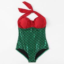 Shein Plus Scale Print Colorblock Swimsuit