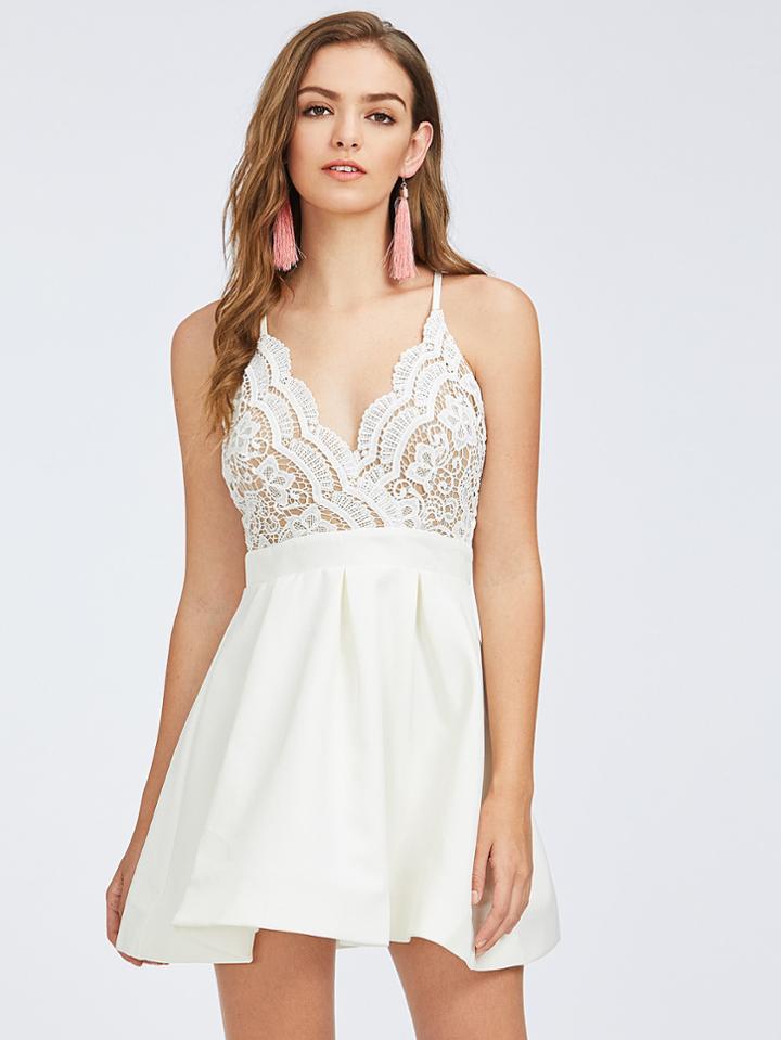 Shein Guipure Lace Bodice Box Pleated Cami Dress