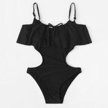 Shein Open Back Flounce Swimsuit