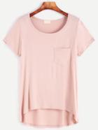 Shein Pink Dip Hem T-shirt With Pocket