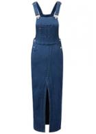 Rosewe Blue Front Slit Denim Suspender Dress
