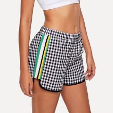Shein Contrast Binding Plaid Dolphin Hem Shorts