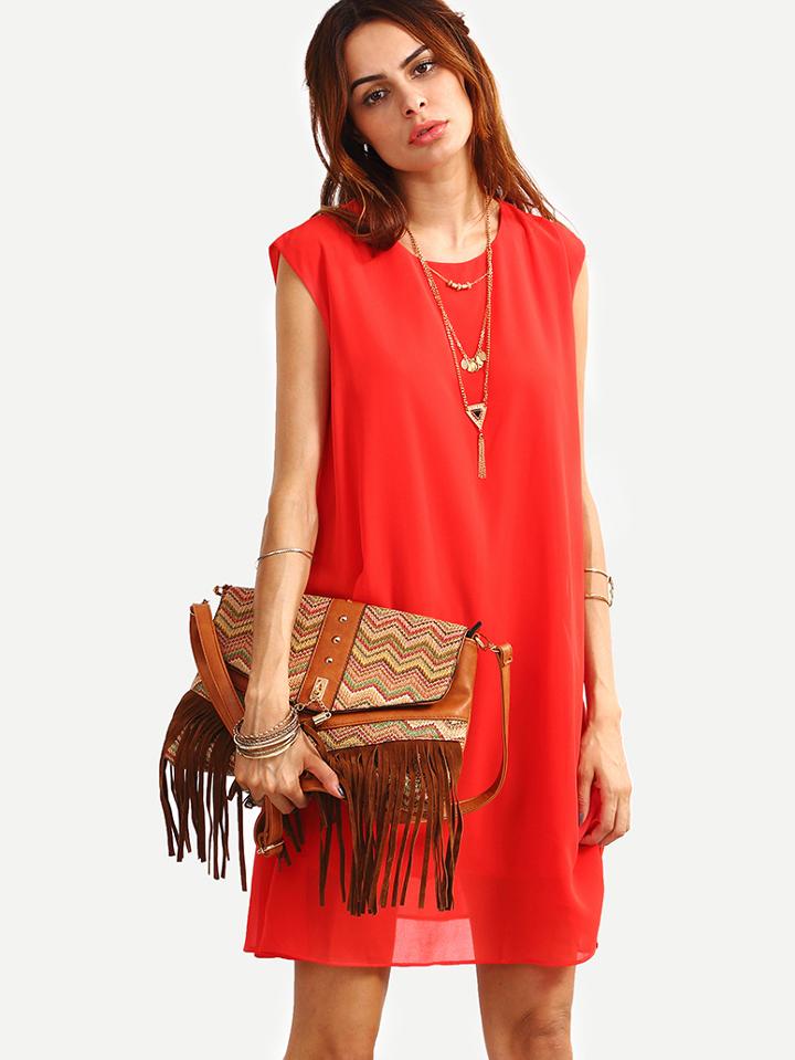 Shein Sleeveless Chiffon Swing Dress - Red