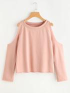 Shein Cold Shoulder Raw Edge Crop Sweatshirt