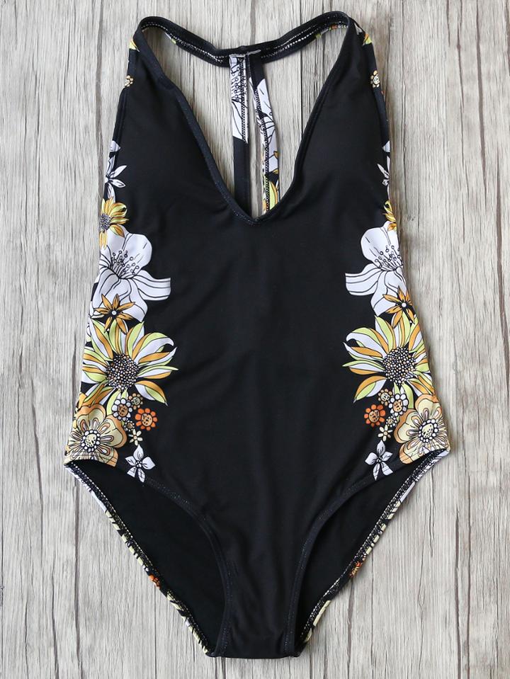 Shein Flower Print Cutout Back One-piece Swimwear