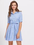 Shein Tie Waist Gingham Shirt Dress