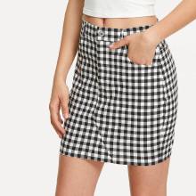 Shein Pocket Front Fitted Plaid Skirt