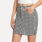 Shein Pocket Front Fitted Plaid Skirt
