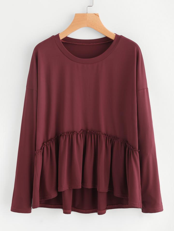 Shein Drop Shoulder Frill Hem High Low Tee