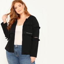 Shein Plus Lace Insert Open Front Short Coat