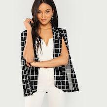 Shein Waterfall Neck Grid Print Coat