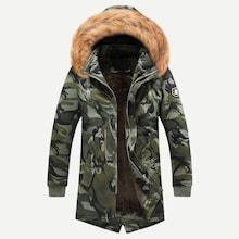 Shein Men Slit Back Camo Print Hooded Coat