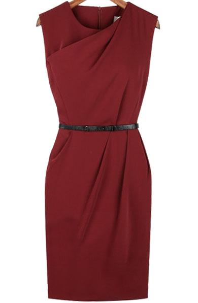 Shein Red Burgundy Workplace Sleeveless Split Side Zipper Asymmetrical Dress