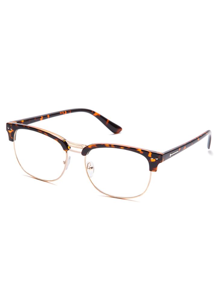 Shein Leopard Print Open Frame Gold Trim Glasses