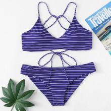 Shein Plus Striped Strappy Bikini Set