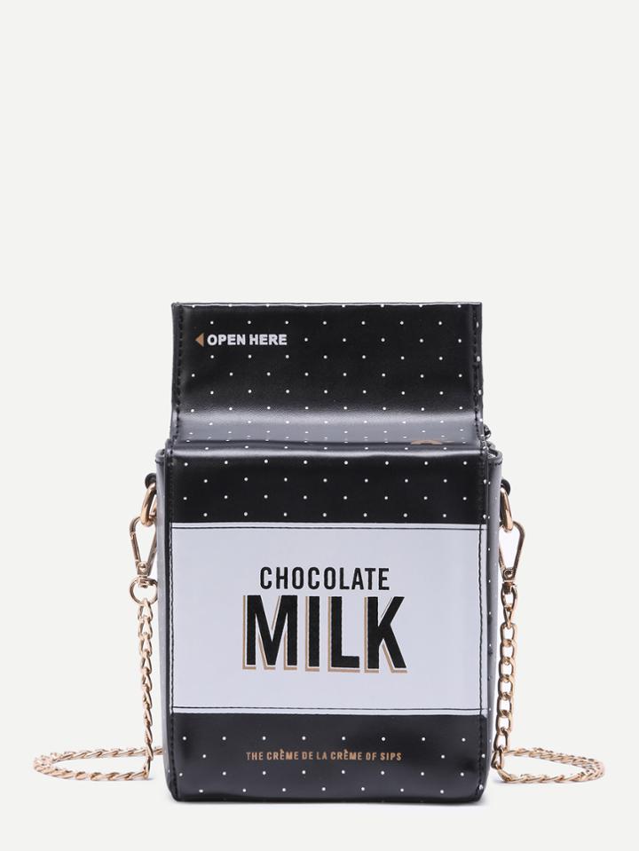 Shein Chocolate Milk Black Pu Drink Bag With Chain Strap