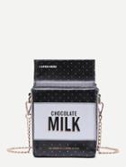 Shein Chocolate Milk Black Pu Drink Bag With Chain Strap