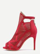Shein Red Peep Toe Buckle Strap High Heeled Sandals