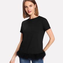 Shein Faux Fur Hem Solid Tee