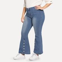 Shein Plus Button Snap Front Bleach Wash Jeans