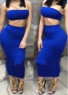 Rosewe Royal Blue Strapless Top And Mid Calf Skirt